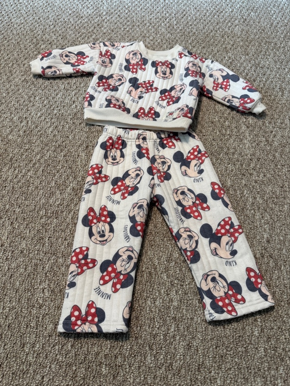 Disney Kids Minnie Mouse Cream, Red & Black Pajama Set